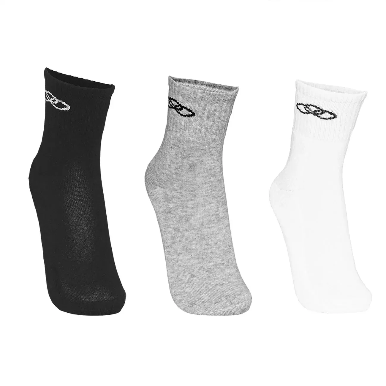 Kit de meias cano alto Olympikus em cores preto, cinza mescla e branco para uso esportivo